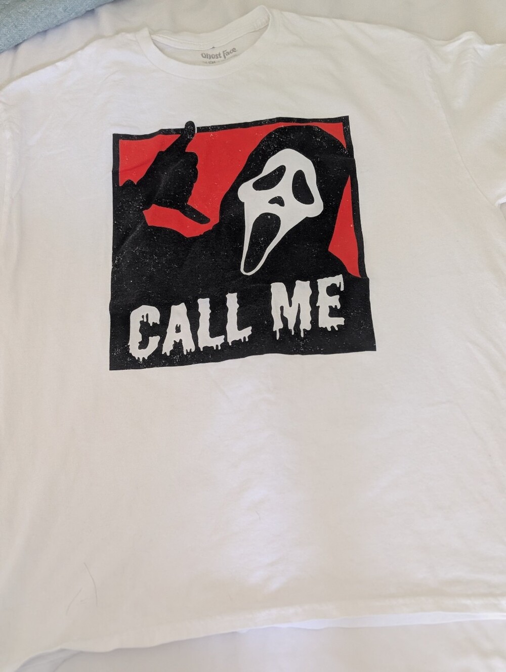 Scream Ghost Face Call Me T-Shirt White Graphic Tee Halloween Mens size XL